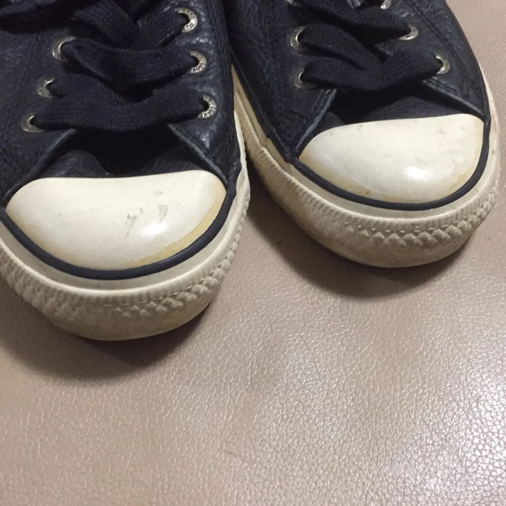 Converse Black Leather Low-Top Sneakers with White Toe Caps - Picture 7 of 7
